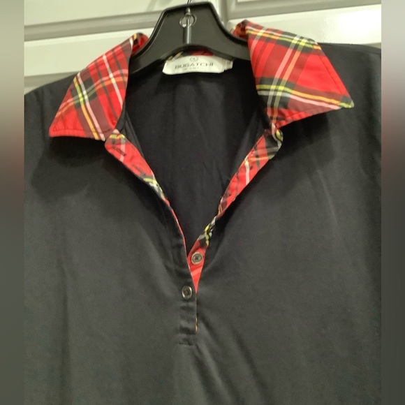 Bugatchi Womens M Black Red Striped Button 3/4 Sleeve Stretch Soft Polo Golf Top - Picture 5 of 10